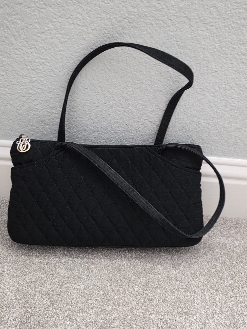 Vera Bradley Quilted Black Shoulder Bag with Logo Charm